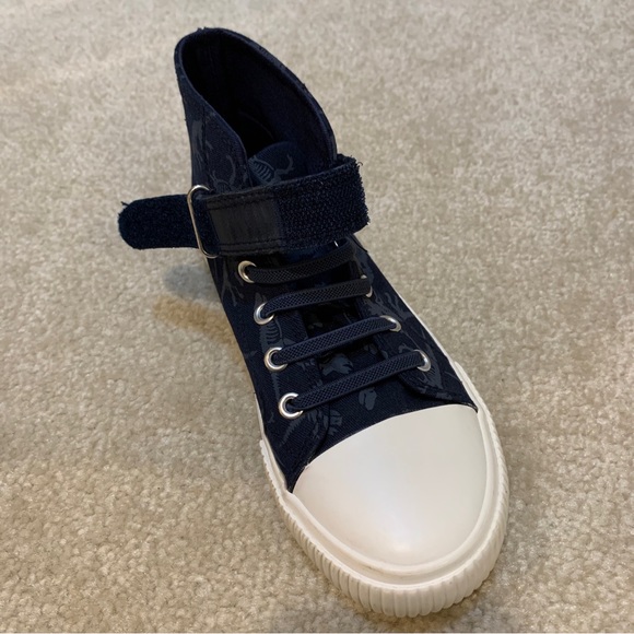 Joe Fresh Blue White High Top Sneakers Kids Size 1 Dinosaurs Print Strap NEW - Picture 14 of 14